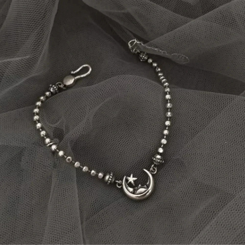 Sterling Silver Moon & Star Beaded Bracelet